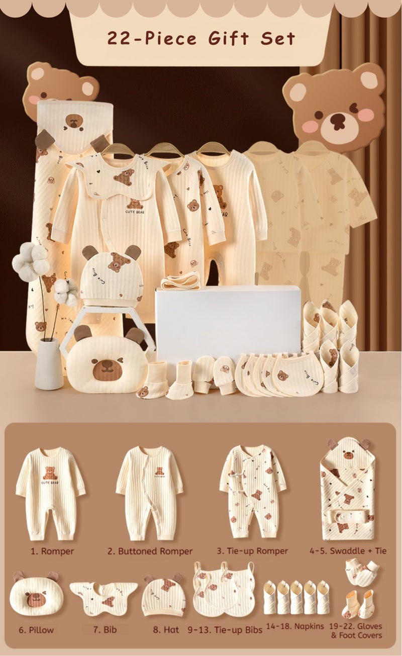 KOYIS 22 PCS Baby Gift Set Box - For Baby Boys & Girls, 100% Cotton Baby Clothes Hat Bear Pillow Towels, Premium-cloth, 0-3 Months - Teddy Bear - Image 4